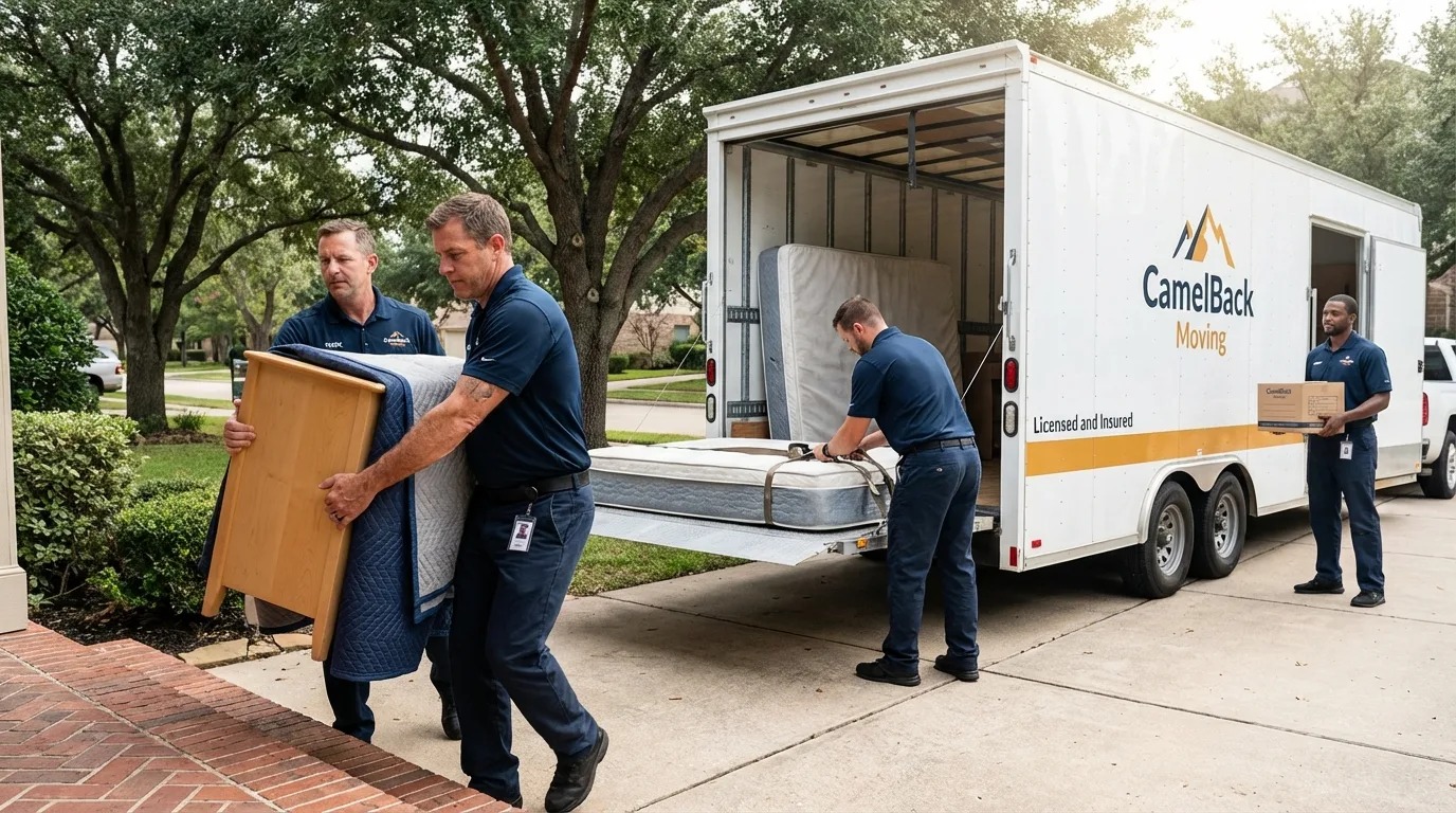 Crew loading residential truck for cross-state move from Pelican Rapids, MN
