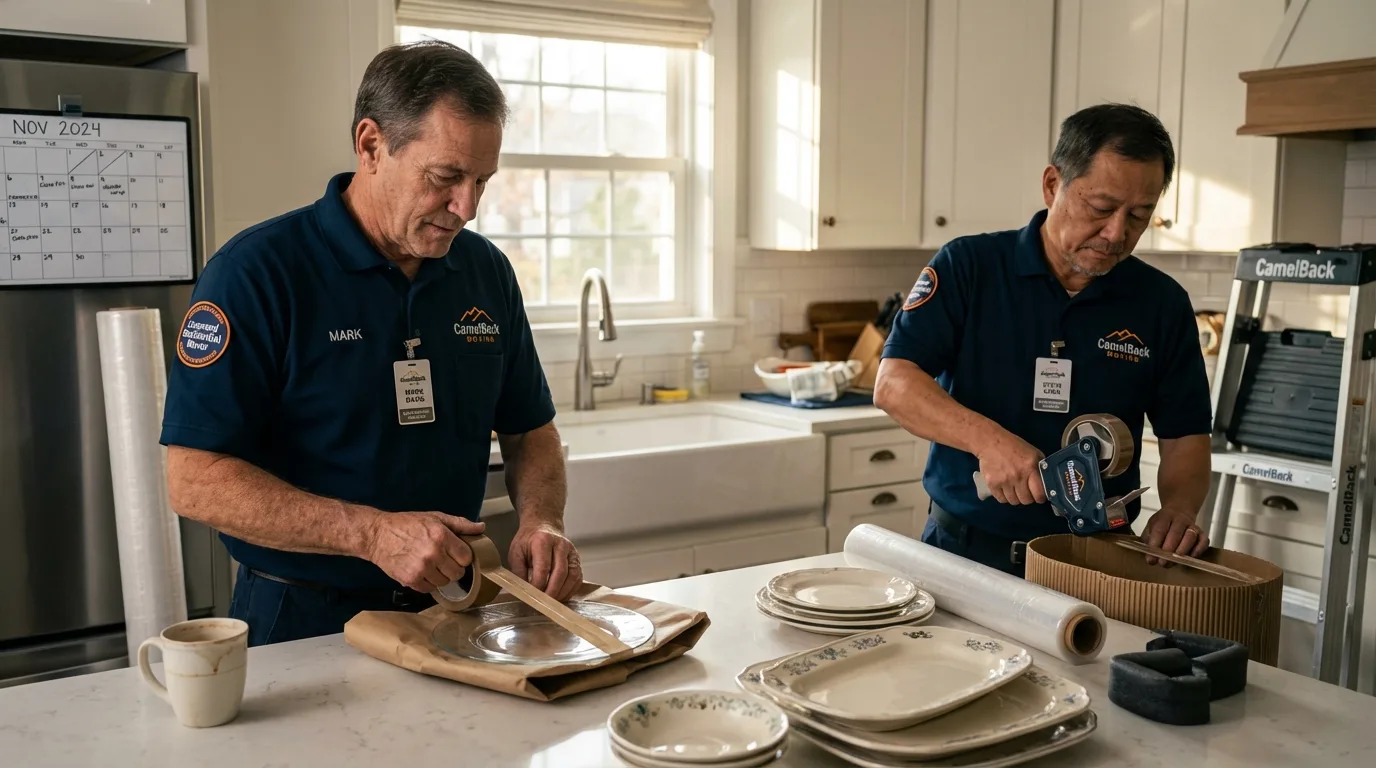 Professional crew packing kitchen dishware in Pelican Rapids, MN